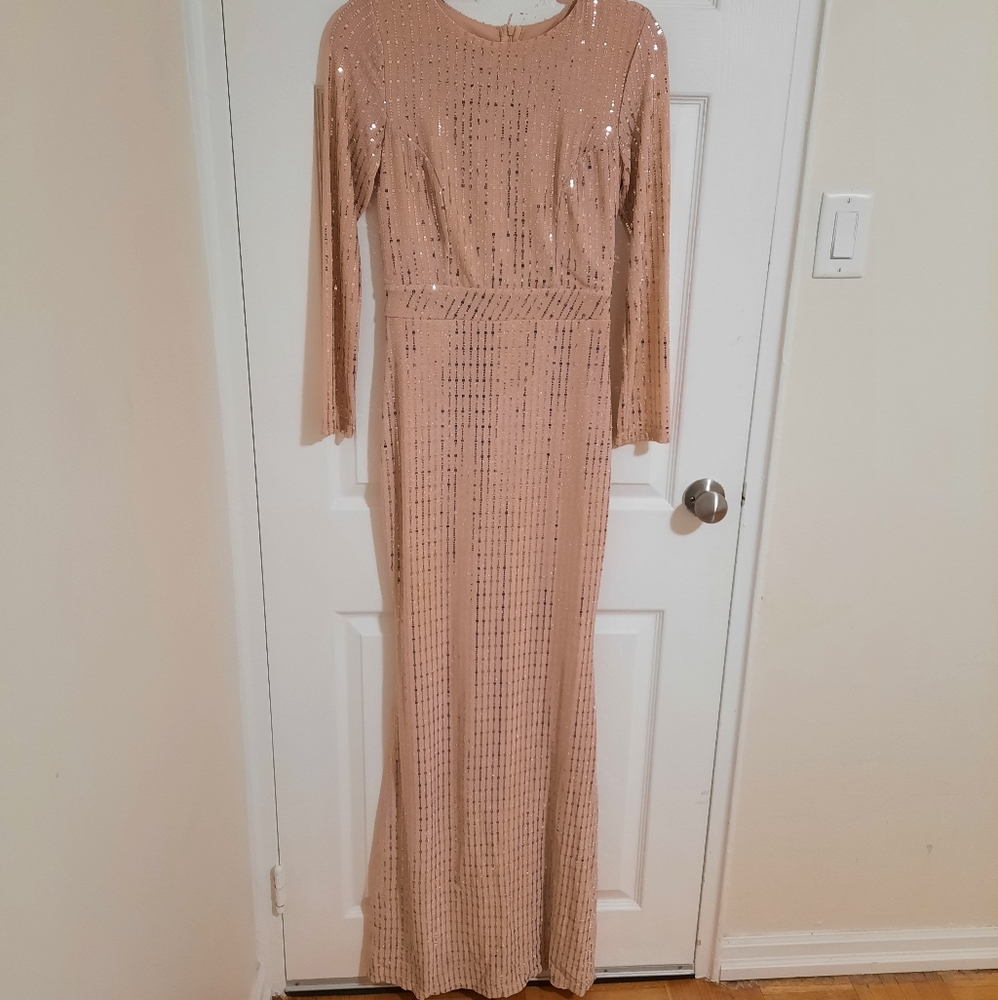 Powder pink fully lined crew neck mermaid evening dresss